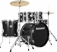 Ludwig Accent Drive 5-Piece Complete Drum Set with Cymbals and Hardware, Black Sparkle - LC19511