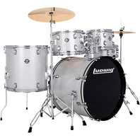 Ludwig Accent 5-piece Complete Drum Set with 22 inch Bass Drum and Wuhan Cymbals - Silver Sparkle - LC19515