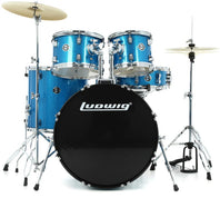 Ludwig Accent 5-piece Complete Drum Set with 22 inch Bass Drum and Wuhan Cymbals - Blue Sparkle - LC19519