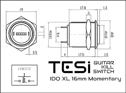 thumbnail image 2 of Tesi IDO L/XL 16mm Latching Push Button – Metal Guitar Kill Switch, Black 2 of 3