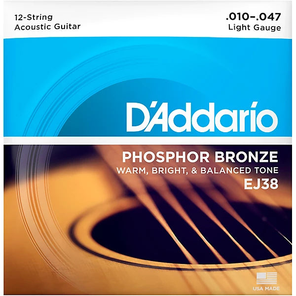 D'Addario EJ38 12-String Phosphor Bronze Acoustic Guitar Strings, Light 10-47