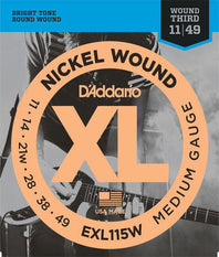 D'Addario EXL115W Nickel Wound Electric Guitar Strings, Medium/Blues-Jazz Rock, Wound 3rd, 11-49 - EXL115W