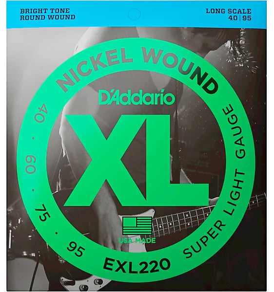 D'Addario EXL220 Nickel Wound Bass Guitar Strings, Super Light, 40-95