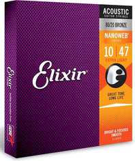 Elixir Strings 11002 Nanoweb 80/20 Acoustic Guitar Strings  .010-.047 Extra Light