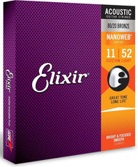 Elixir Strings 11027 Nanoweb 80-20 Acoustic Guitar Strings  .011-.052 Custom Light