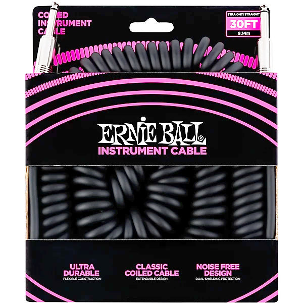 Ernie Ball Coiled Instr Cable straight to straight 30 ft P06044 (FREE SHIPPING)