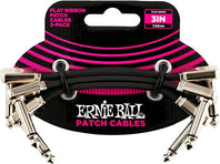 Ernie Ball P06220 Flat Ribbon Pedalboard Patch Cable - Right Angle to Right Angle - 3 inch (3-pack) - PO6220