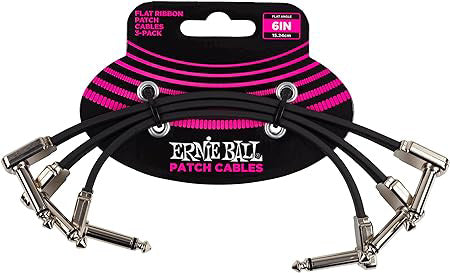 Ernie Ball P06221 Flat Ribbon Pedalboard Patch Cable - Right Angle to Right Angle - 6-inch (3-pack)