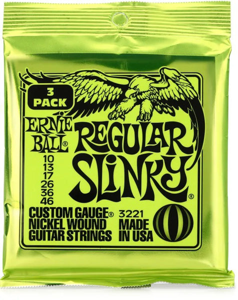 Ernie Ball 3221 Regular Slinky Nickel Wound Electric Guitar Strings  .010-.046 Factory 3-pack - P03221