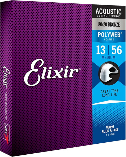 Elixir 11100 Polyweb Coated 80-20 Bronze Acoustic Guitar Med 13-56