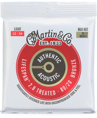 Martin MA140T Authentic Acoustic Lifespan 2.0 Treated 80-20 Bronze Guitar Strings - .012-.054 Light