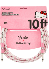 Fender 0990818123 X Hello Kitty Official 10' ft Instrument/Guitar Cable, Woven White/Pink