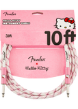Fender 0990818123 X Hello Kitty Official 10' ft Instrument/Guitar Cable, Woven White/Pink