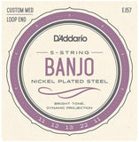 D'Addario EJ57 5-String Banjo Strings, Nickel Custom Medium 11-22